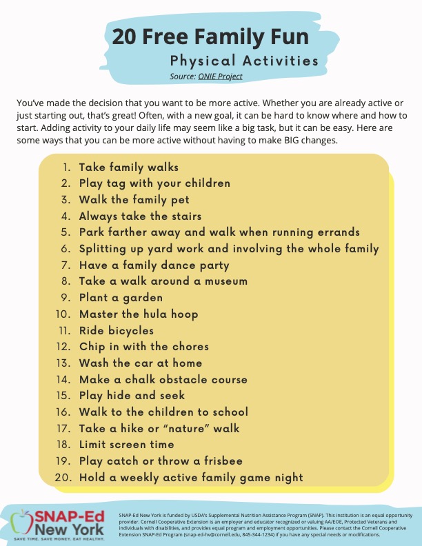 20 Free Family Fun Physical Activities Tip Sheet_English