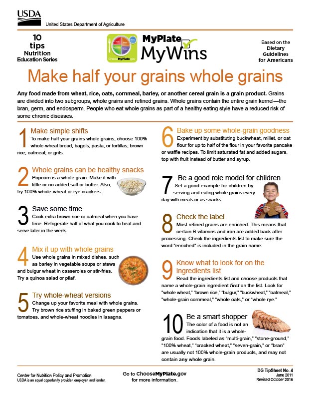 Make half grains whole tip sheet