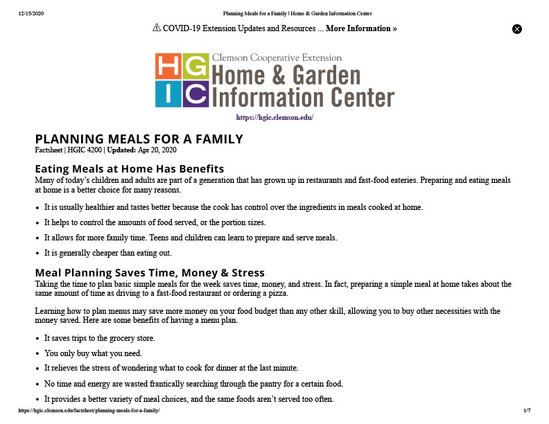 Planning-Meals-for-a-Family tip sheet
